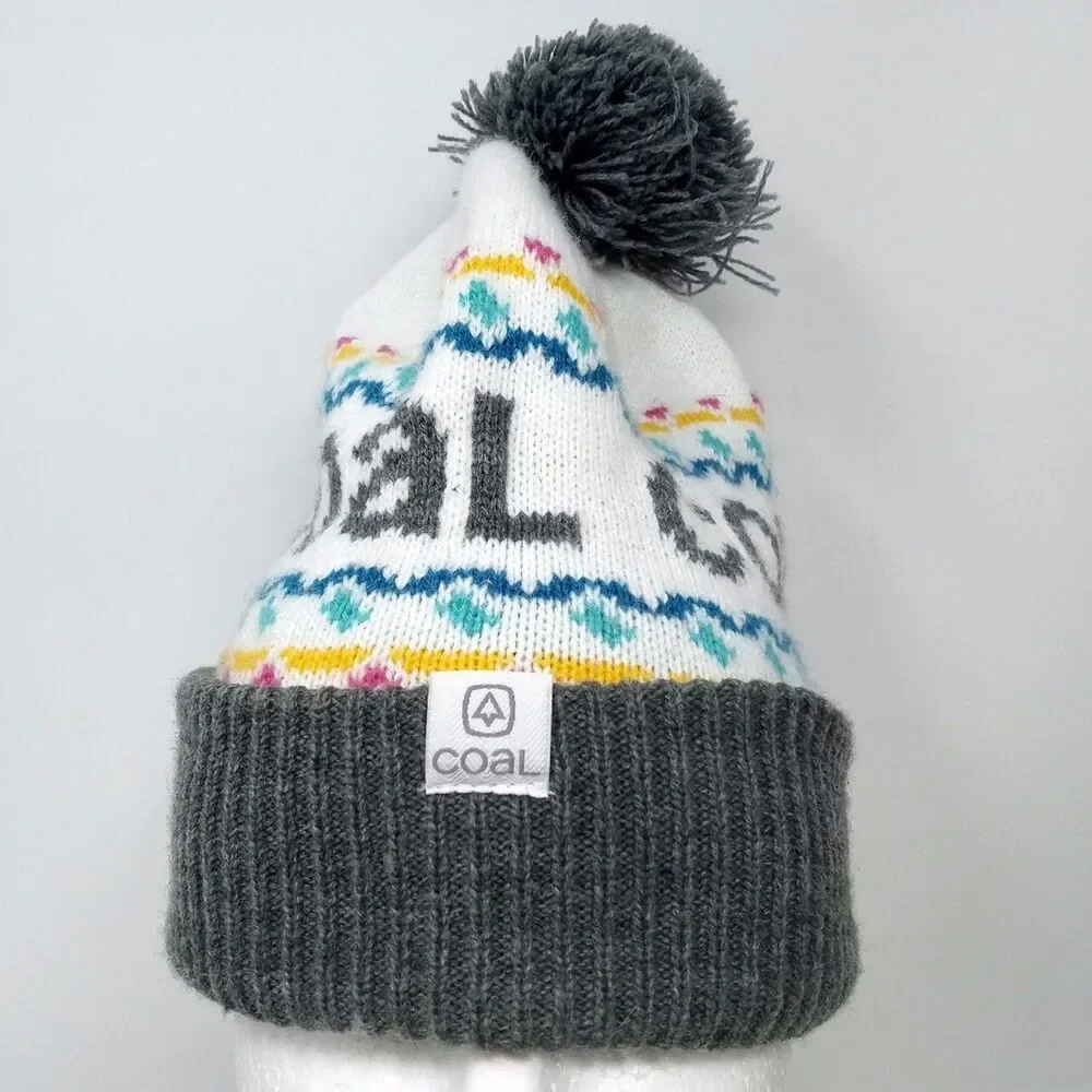 Coal Headwear Grey & White Pom Pom Winter Knit Ski Snowboard Beanie Hat
